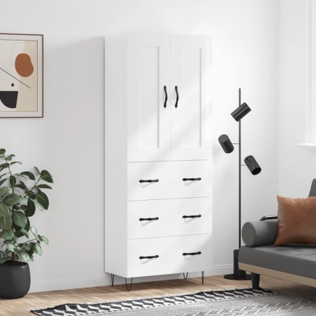 vidaXL Aparador alto madera contrachapada blanco brillo 69,5x34x180 cm