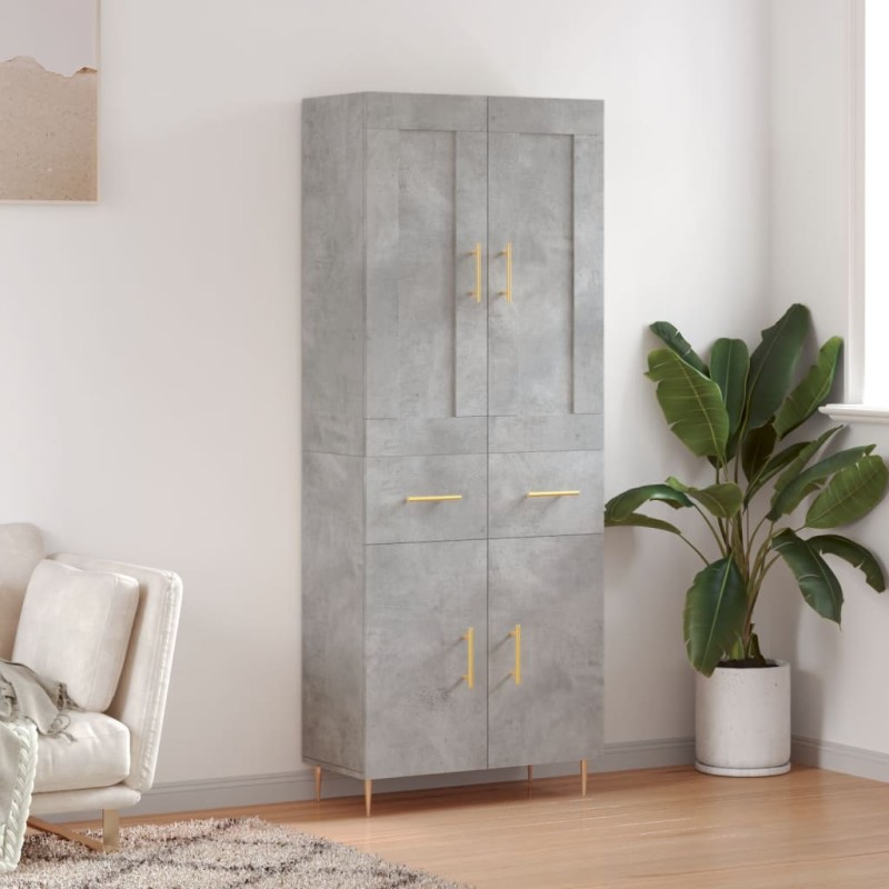vidaXL Aparador alto madera contrachapada gris hormigón 69,5x34x180 cm