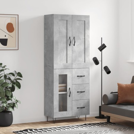 vidaXL Aparador alto madera contrachapada gris hormigón 69,5x34x180 cm