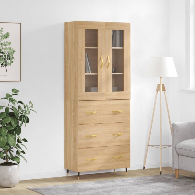 vidaXL Aparador alto madera contrachapada color roble 69,5x34x180 cm