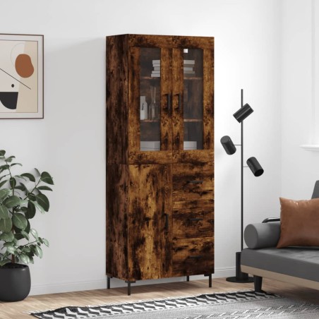 vidaXL Aparador alto madera contrachapada roble ahumado 69,5x34x180 cm