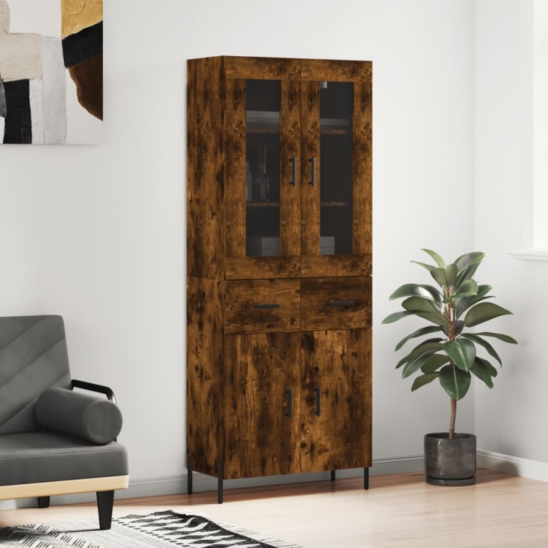 vidaXL Aparador alto madera contrachapada roble ahumado 69,5x34x180 cm
