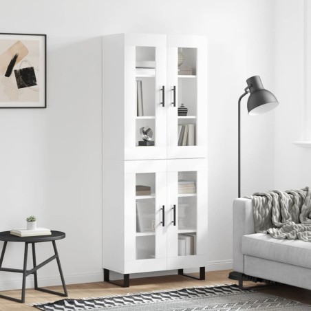 vidaXL Aparador alto madera contrachapada blanco brillo 69,5x34x180 cm