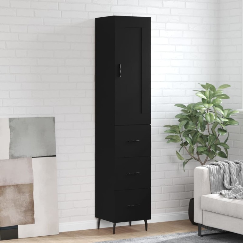 vidaXL Aparador de madera contrachapada negro 34,5x34x180 cm