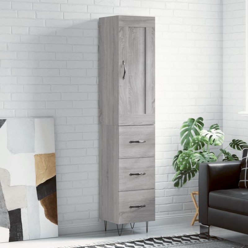 vidaXL Aparador alto madera contrachapada gris Sonoma 34,5x34x180 cm vidaXL Aparador alto madera contrachapada gris Sonoma 34,5x34x180 cm