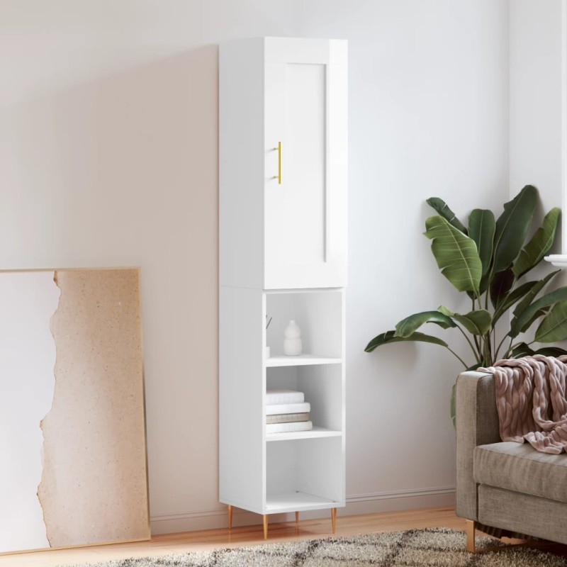 vidaXL Aparador alto madera contrachapada blanco brillo 34,5x34x180 cm vidaXL Aparador alto madera contrachapada blanco brillo 34,5x34x180 cm