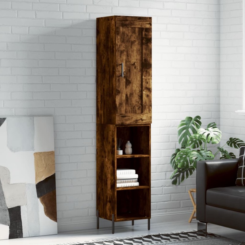 vidaXL Aparador de madera contrachapada roble ahumado 34,5x34x180 cm vidaXL Aparador de madera contrachapada roble ahumado 34,5x34x180 cm