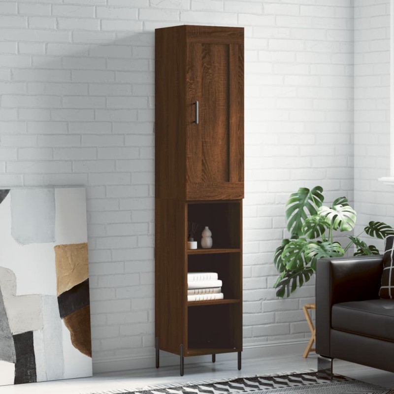 vidaXL Aparador alto madera contrachapada roble marrón 34,5x34x180 cm