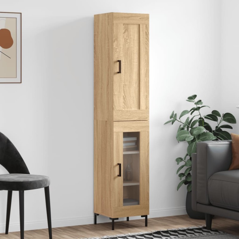 vidaXL Aparador de madera contrachapada roble Sonoma 34,5x34x180 cm vidaXL Aparador de madera contrachapada roble Sonoma 34,5x34x180 cm