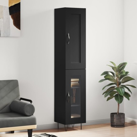 vidaXL Aparador de madera contrachapada negro 34,5x34x180 cm