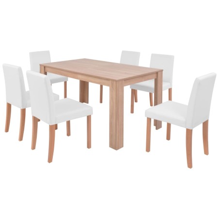vidaXL Juego de comedor de roble+cuero artificial 7 piezas color crema