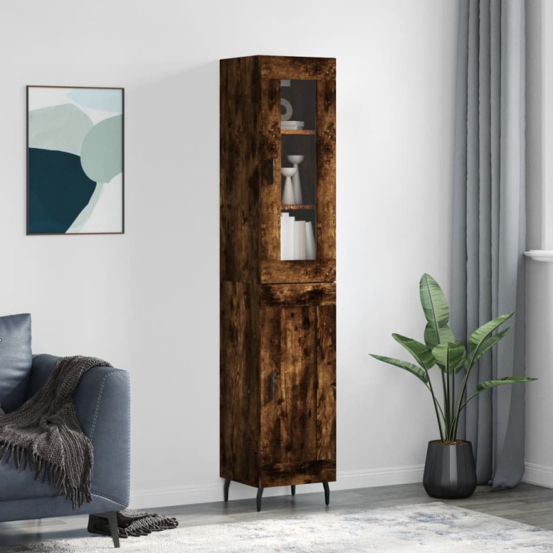 vidaXL Aparador de madera contrachapada roble ahumado 34,5x34x180 cm vidaXL Aparador de madera contrachapada roble ahumado 34,5x34x180 cm