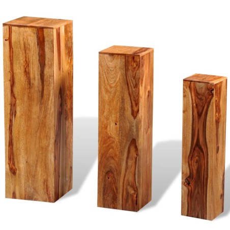 vidaXL Soportes para plantas 3 uds madera maciza de sheesham marrón