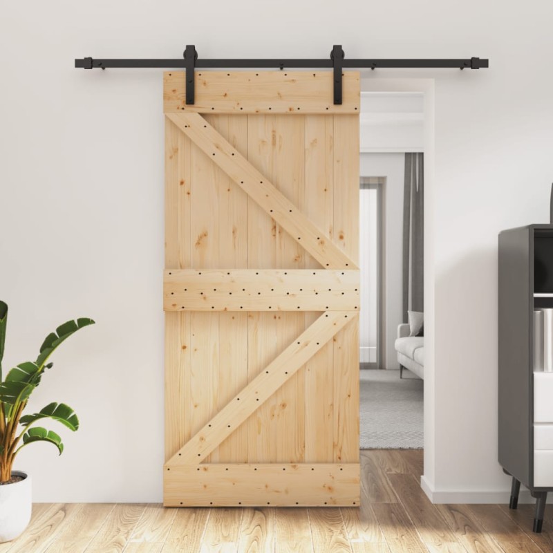 vidaXL Puerta corredera con herrajes madera maciza de pino 95x210 cm vidaXL Puerta corredera con herrajes madera maciza de pino 95x210 cm