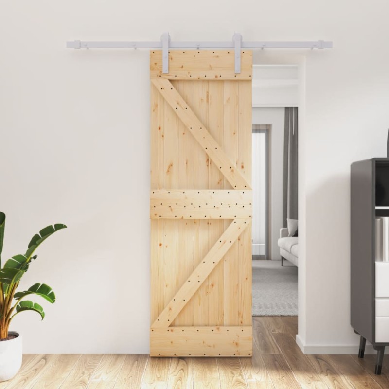 vidaXL Puerta corredera con herrajes madera maciza de pino 70x210 cm vidaXL Puerta corredera con herrajes madera maciza de pino 70x210 cm