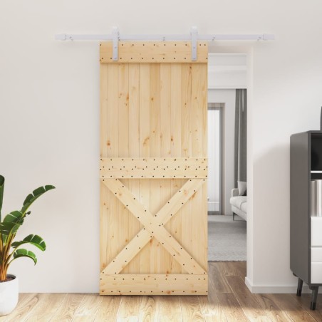 vidaXL Puerta corredera con herrajes madera maciza de pino 90x210 cm