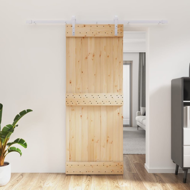 vidaXL Puerta corredera con herrajes madera maciza de pino 80x210 cm vidaXL Puerta corredera con herrajes madera maciza de pino 80x210 cm