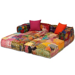 vidaXL Puf modular de 2 plazas de tela patchwork