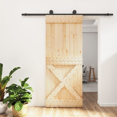 vidaXL Puerta corredera con herrajes madera maciza de pino 85x210 cm