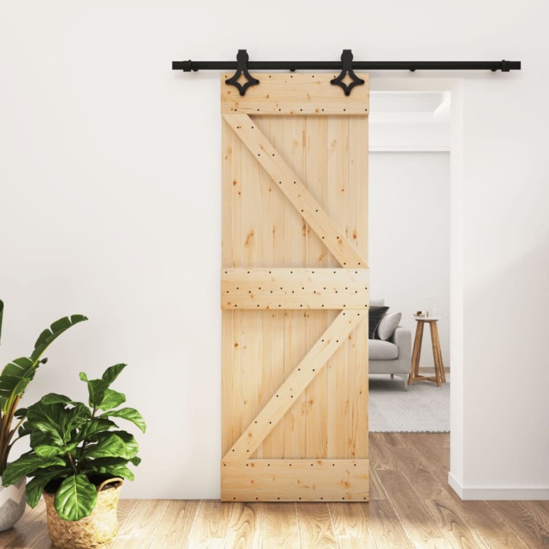 vidaXL Puerta corredera con herrajes madera maciza de pino 70x210 cm vidaXL Puerta corredera con herrajes madera maciza de pino 70x210 cm