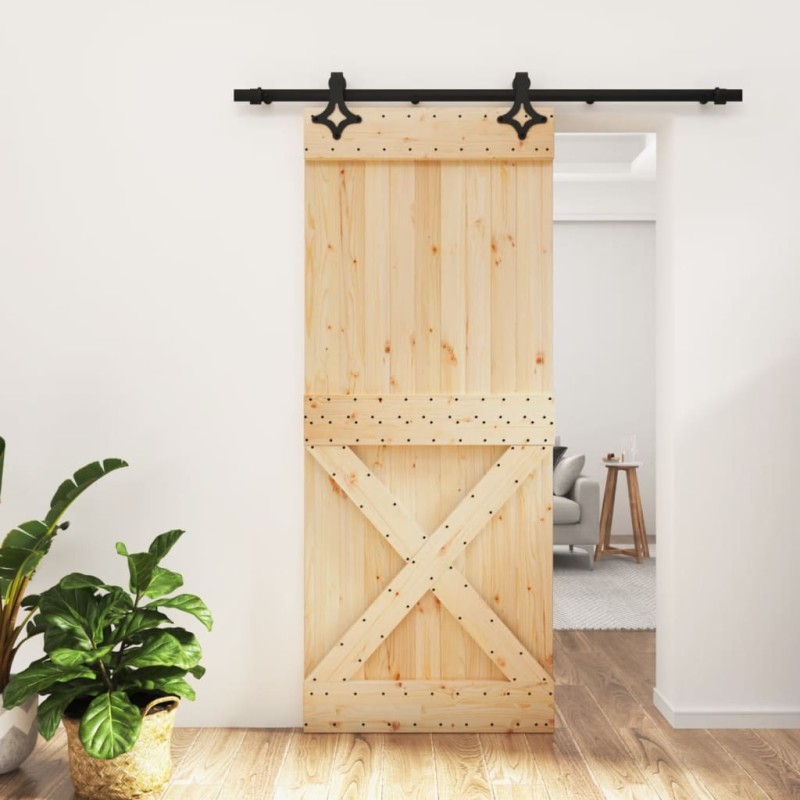 vidaXL Puerta corredera con herrajes madera maciza de pino 85x210 cm vidaXL Puerta corredera con herrajes madera maciza de pino 85x210 cm