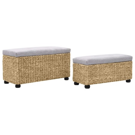 vidaXL Juego de bancos 2 piezas hierba marina gris
