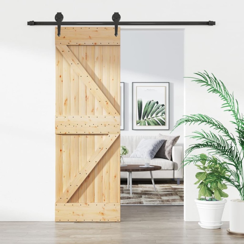 vidaXL Puerta corredera con herrajes madera maciza de pino 70x210 cm vidaXL Puerta corredera con herrajes madera maciza de pino 70x210 cm
