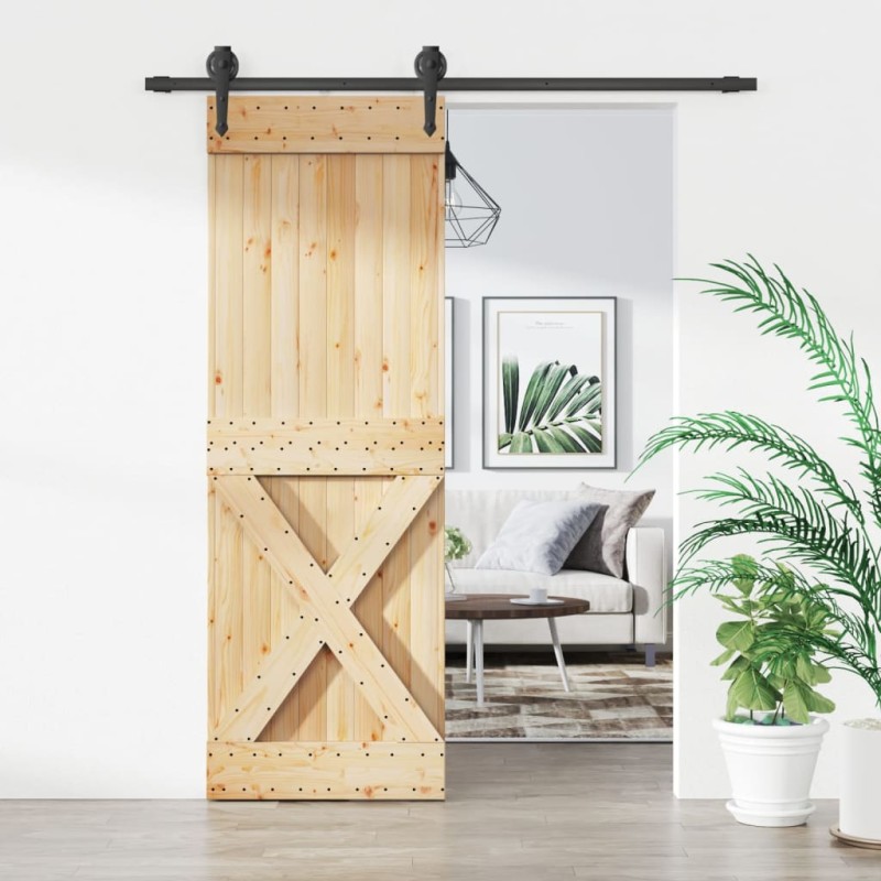 vidaXL Puerta corredera con herrajes madera maciza de pino 70x210 cm vidaXL Puerta corredera con herrajes madera maciza de pino 70x210 cm