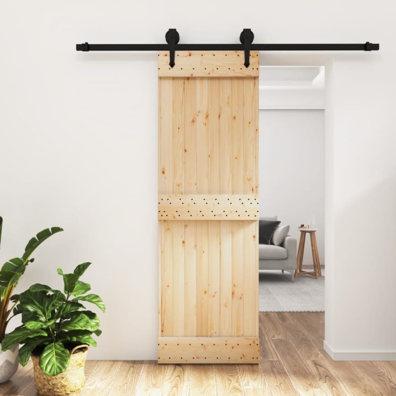 vidaXL Puerta corredera con herrajes madera maciza de pino 70x210 cm vidaXL Puerta corredera con herrajes madera maciza de pino 70x210 cm