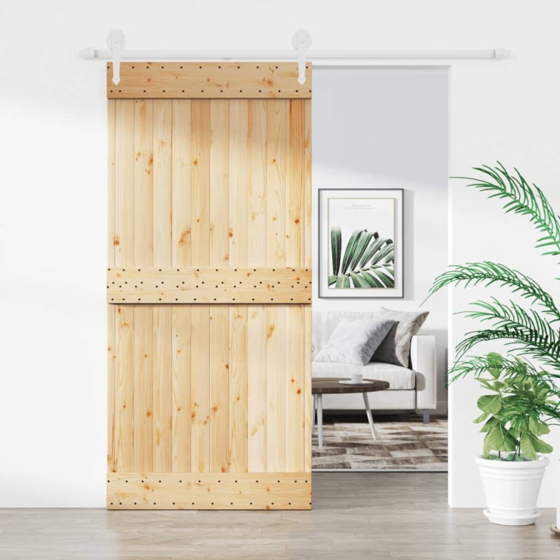 vidaXL Puerta corredera con herrajes madera maciza de pino 95x210 cm vidaXL Puerta corredera con herrajes madera maciza de pino 95x210 cm