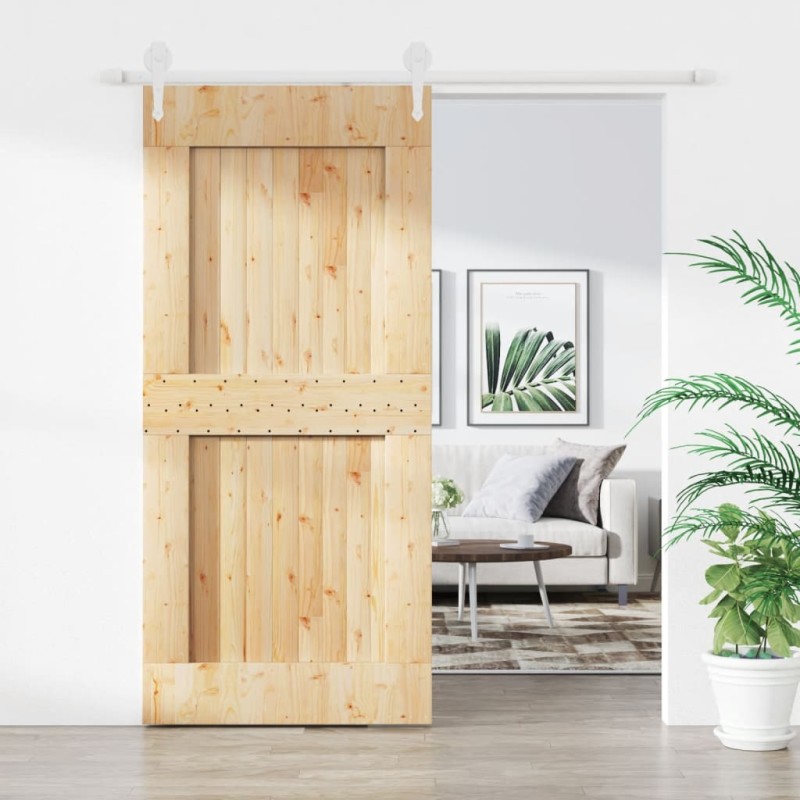 vidaXL Puerta corredera con herrajes madera maciza de pino 95x210 cm vidaXL Puerta corredera con herrajes madera maciza de pino 95x210 cm