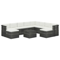 vidaXL Muebles de palets de jardín 11 pzas cojines madera maciza pino
