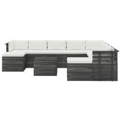 vidaXL Muebles de palets de jardín 11 pzas cojines madera maciza pino