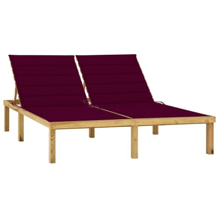 vidaXL Tumbona doble y cojines  rojo tinto madera pino impregnada