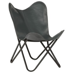 vidaXL Silla Butterfly para niño de cuero auténtico gris