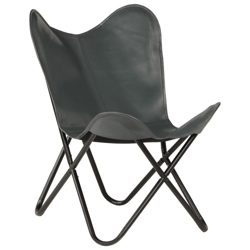 vidaXL Silla Butterfly para niño de cuero auténtico gris vidaXL Silla Butterfly para niño de cuero auténtico gris