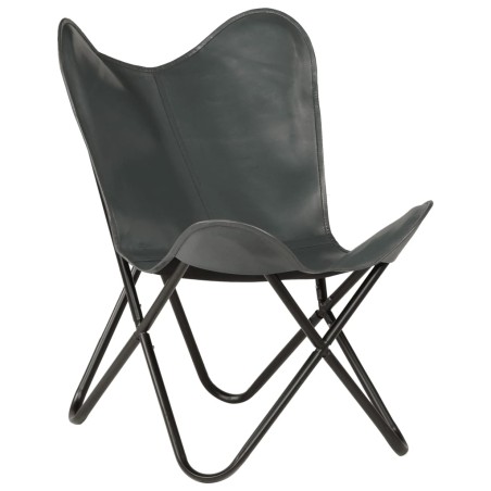 vidaXL Silla Butterfly para niño de cuero auténtico gris