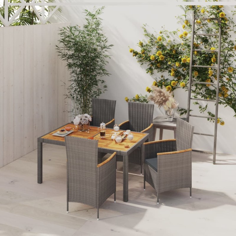 vidaXL Set de comedor de jardín 5 pzas y cojines ratán sintético gris