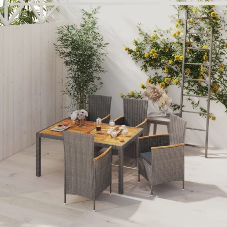 vidaXL Set de comedor de jardín 5 pzas y cojines ratán sintético gris