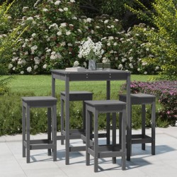 vidaXL Set de mesa y taburetes altos jardín 5 piezas madera pino gris