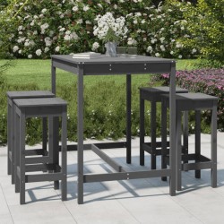 vidaXL Set de mesa y taburetes altos jardín 5 piezas madera pino gris