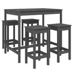vidaXL Set de mesa y taburetes altos jardín 5 piezas madera pino gris