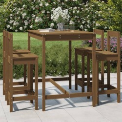vidaXL Mesa y taburetes altos de jardín 5 pzas madera pino marrón miel