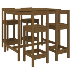 vidaXL Mesa y taburetes altos de jardín 5 pzas madera pino marrón miel