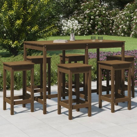 vidaXL Mesa y taburetes altos de jardín 7 pzas madera pino marrón miel