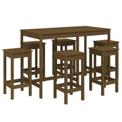 vidaXL Mesa y taburetes altos de jardín 7 pzas madera pino marrón miel