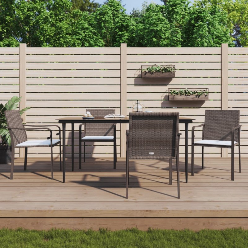 vidaXL Sillas jardín y cojines 4 uds ratán sintético marrón 56x59x84cm vidaXL Sillas jardín y cojines 4 uds ratán sintético marrón 56x59x84cm