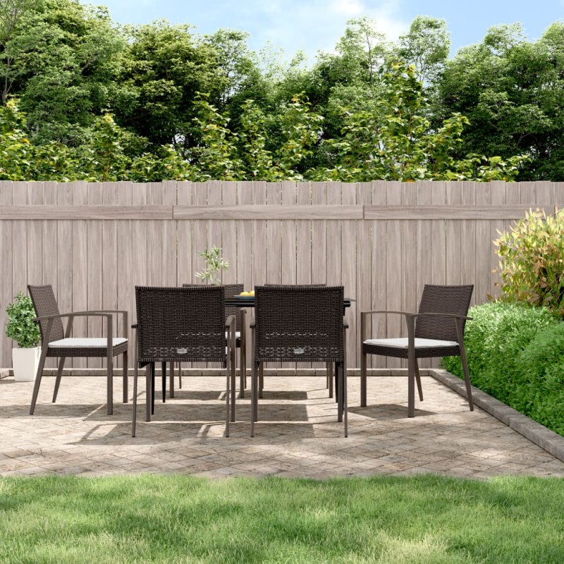 vidaXL Sillas jardín cojines 6 uds ratán sintético marrón 56,5x57x83cm vidaXL Sillas jardín cojines 6 uds ratán sintético marrón 56,5x57x83cm