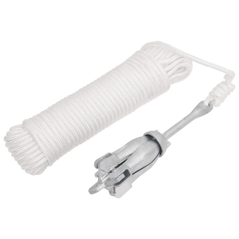 vidaXL Ancla plegable con cuerda hierro maleable plateado 1,5 kg vidaXL Ancla plegable con cuerda hierro maleable plateado 1,5 kg