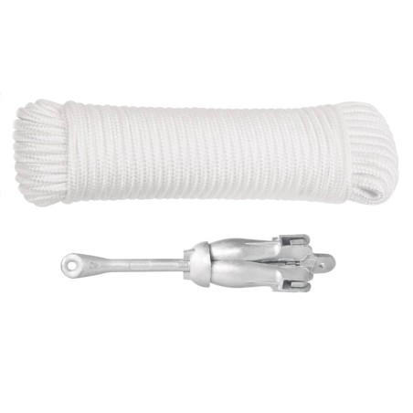 vidaXL Ancla plegable con cuerda hierro maleable plateado 1,5 kg